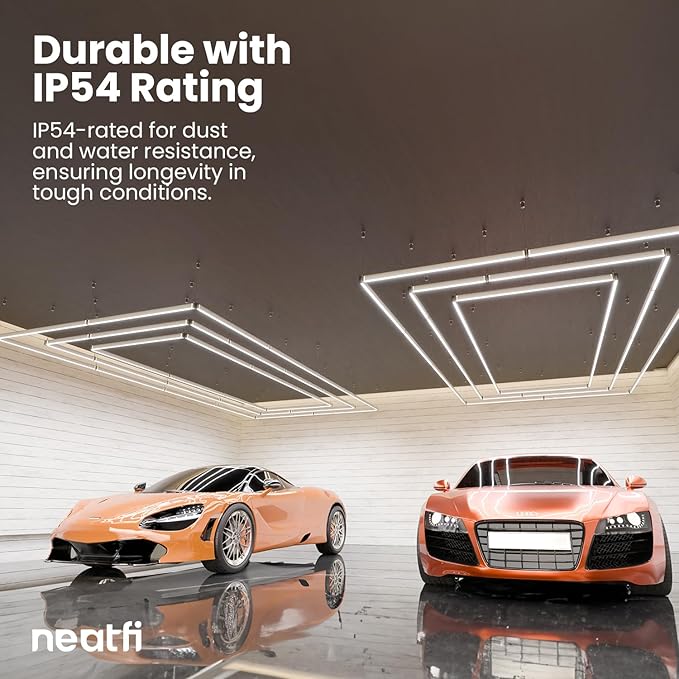 Neatfi LED Bright Garage Light, 52,800 Lumens, Ceiling Lighting for Auto Shops, Car Detailing, Gym, Basement, Warehouse, Barber and Beauty Salons (Cool White, 3 Rectangles with Hanging Kit)