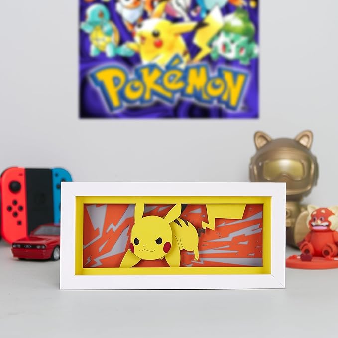 Anime LED Light Box, Manga Shadow Box Frame, Paper Cut, Table Lamp for Anime Enthusiasts, RGB Multi Color, Night Light for Room Decor, Unique Desk Decor (Pikachu)