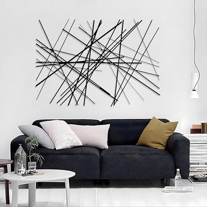 Abstract Metal Wall Art, Modern Wall Decor, Large Wall Sculpture, Abstract Line Wall Art, Modern Luxury Wall Decor, Large Contemporary Metal Sculpture, Office Home Decor, Housewarming Gift (35"x54"|90x135cm, Black)