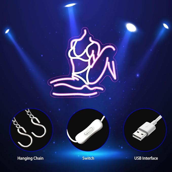 Lady Neon Sign, Neon Signs for Wall Decor Neon White Pink LED Signs Room Neon Light Up Signs Home Decor for Bedroom Club Party Bar Shop USB Operated