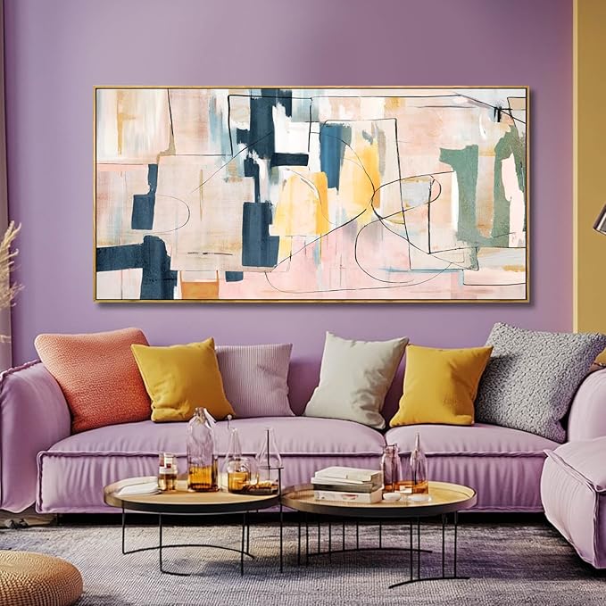 Artexist Pink Abstract Canvas Wall Art 24"x48" Office Decor Framed Wall Decor