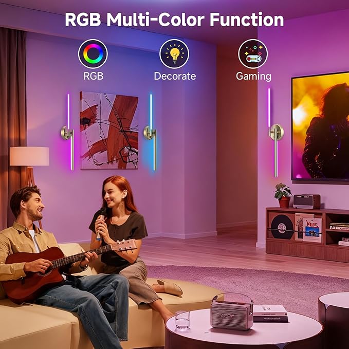 Battery Operated Wall Sconce Set of Two:Wireless Magnetic Wall Lights with Remote, 360°DIY Rotatable 5CCT Dimmable with Timer,,RGB Cordless Wall Gold Sconces Decor for Vanity Bedroom Hallway10000mAh