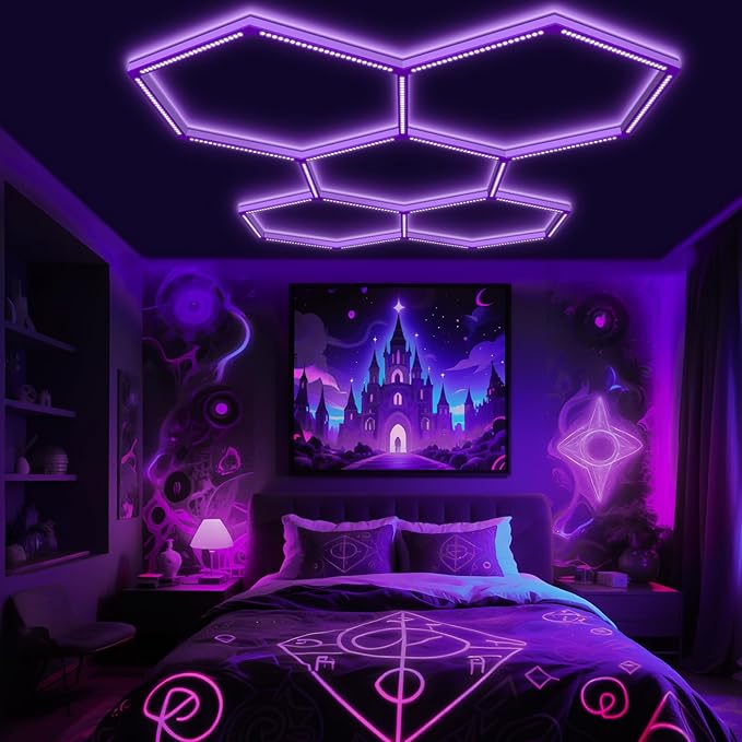 BRILLIHOOD 24 Pack LED Hexagon Blacklights, 168W, 5 Girds UV Black Light Fixture with US Plug for Neon Glow Party, Halloween, Body Paint and Art Displays in Large Space