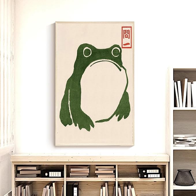 OZCONO Japanese Frog Wall Art Print, Green Toad Woodblock Style, Unframed Gallery Quality Giclée (30L x 20W)