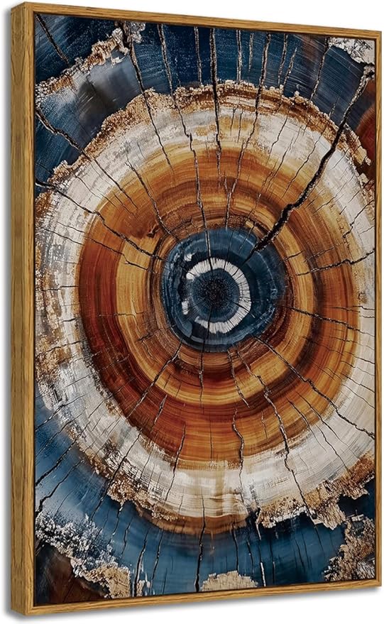 BingruiArt Framed Tree Ring Canvas Wall Art Abstract Wood Wall Decor Boho Modern Colorful Nature Painting Wood Stump Prints Pictures for Living Room Bedroom Bathroom Office 16"x24" Natural Framed(05)