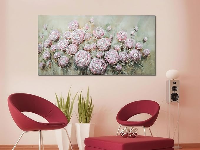Arjun Floral Wall Art Living Room Rose Canvas Wall Art for Bedroom Flower Large Painting, Christmas Gift Textured Artwork Picture Home Office Dining Room Wall Decor, 40"x20"