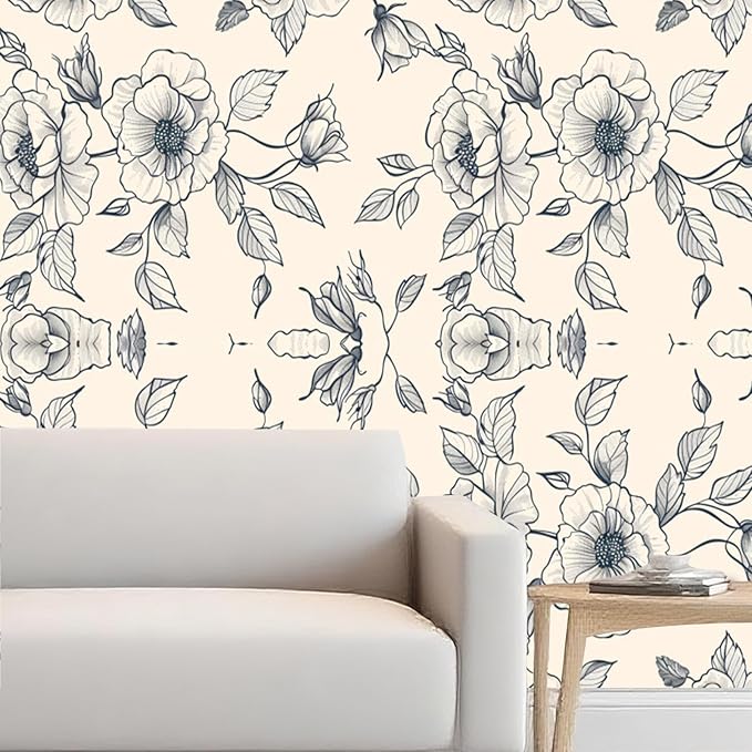 Nuxovilar White Grey Botanical Textured Peel and Stick Wallpaper, 15.75"x39.37", Self-Adhesive Contact Paper, Elegant Floral Pattern for Bedroom, Living Room and Table Decor
