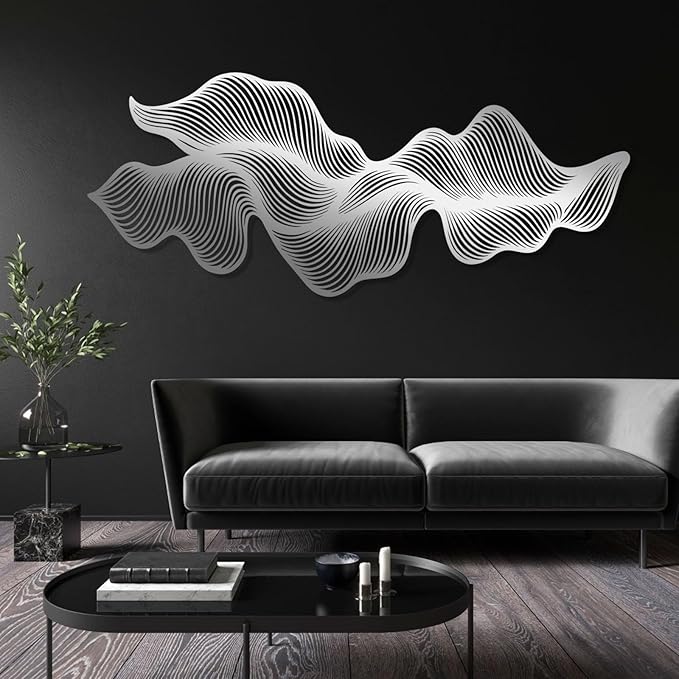 Modern Abstract Metal Wall Decor, Flowing Lines Metal Wall Art, Modern Luxury Wall Hanging, Modern Abstract Wall Art, Large Minimalist Sculpture for Home Office Decor (Gold, 22"x53"|56x135cm)