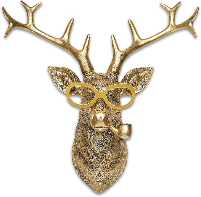 Newinhome Animal Heads Wall Decoration Resin Animals Sculptures Head Wall Hanging Decor Gold vintage Wall Sculpture for Living Room Bedroom Office(Deer,not include metal frames)