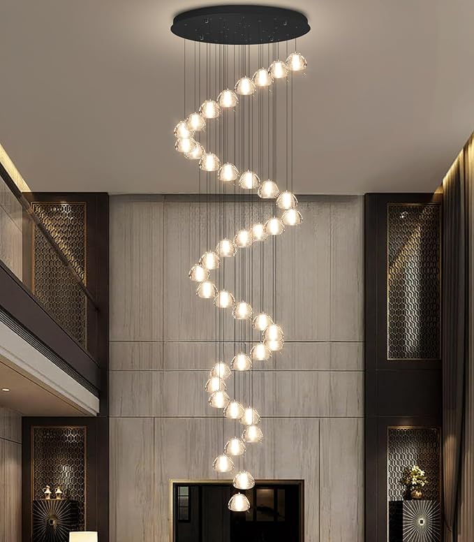 236'' Long Large Crystal Chandeliers LED Chandeliers for High Ceiling Handing Light Fixture for Entrance Hallway Foyer Staircase Lobby Black