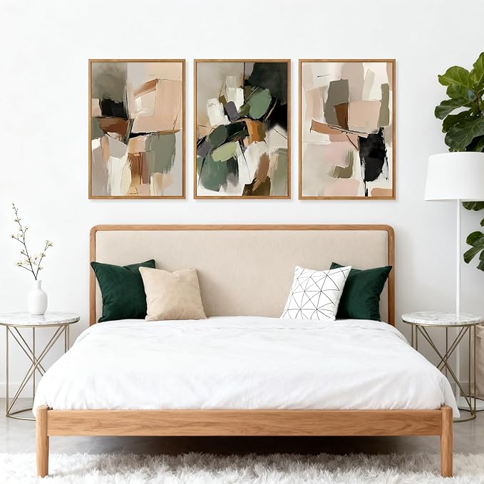 CHDITB Modern Abstract Framed Canvas Wall Art Set, Minimalist Wall Decor, Neutral Pastel Illustration Artwork Vintage Aesthetics Painting, Large 3 Piece Art Prints for Living Room, Bedroom 24"x36"x3
