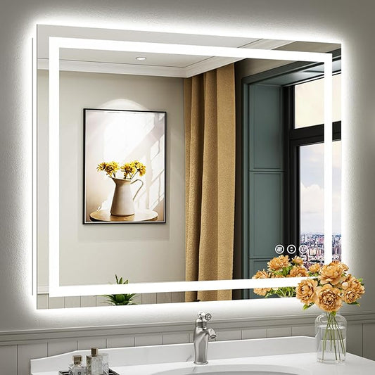 44"x36" LED Bathroom Mirror with Lights, Backlit & Front Lit, Anti-Fog Lighted Bathroom Vanity Mirror for Wall, Memory Function, Dimmable, HD Tempered Glass, Shatter-Proof