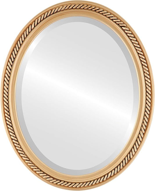 OVALCREST Oval Beveled Wall Mirror for Home Decor - Santa Fe Style - Gold Paint - 26x38 Outside Dimensions