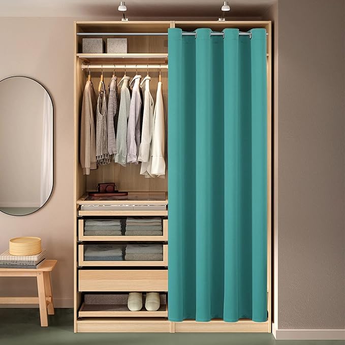 ChrisDowa Blackout Door Curtains for Doorway Privacy, Grommet Closet Curtains for Bedroom Closet Door, Thermal Insulated Temporary Doorway Cover Room Divider Drapes (1 Panel, Teal, 34 x 80 Inch)