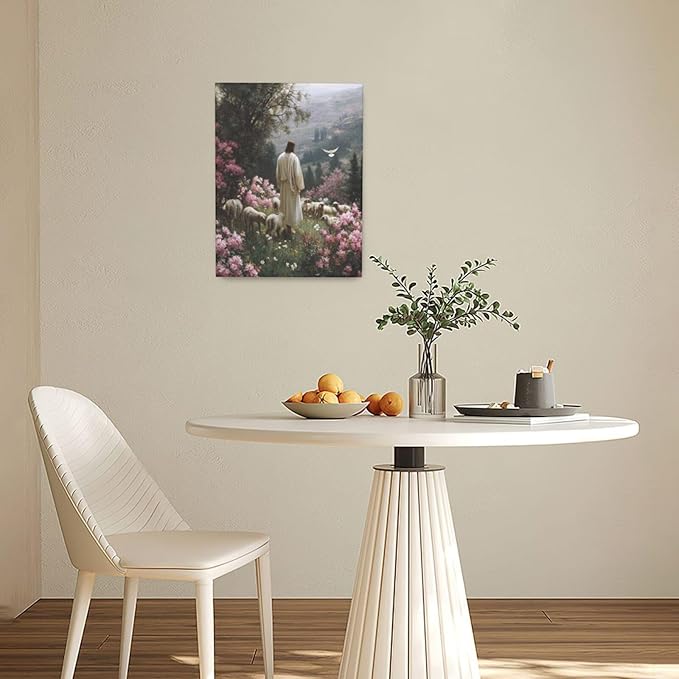 Jesus Wall Art Christian Jesus Lamb Wall Decor Religious God Canvas Painting Pictures Print Christ Decorations for Living Room Bedroom Church Framed Gifts 12”X16”