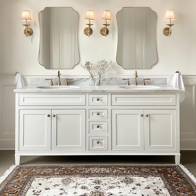 ANDY STAR 24"x36" Gold Mirror, Brushed Brass Scalloped Wall Mirror, Bathroom Wall Mirror with Stainless Steel Metal Framed Ideal for Bedroom, Hallway