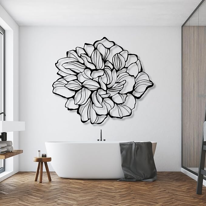 Metal Flowers Wall Decor, Metal Flower Wall Art, Minimalist Flower Line Wall Decor, Wall Art for Living Room, Bathroom, Bedroom, Housewarming Gift, Gift for Her (33"W x 28"H / 84 x 72 cm, gold)