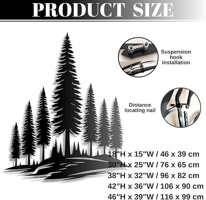lunwall Metal Pine Tree Wall Art, Metal Forest Wall Art, Pine Branch Wall Decor, Christmas Tree Wall Decor, Forest Wall Hanging, Nature Lover Gift (Style 6, 38" H x 32" W / 96 x 82 cm)