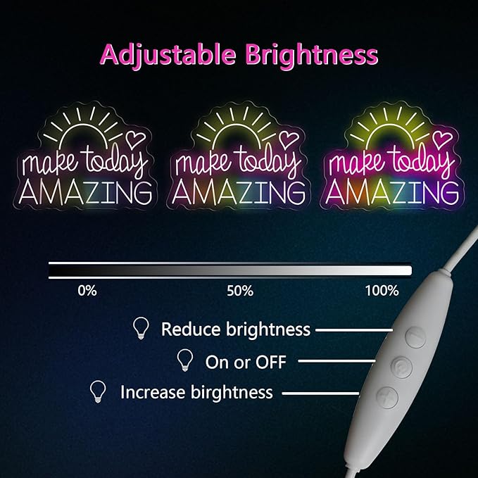 Make Today Amazing Neon Sign Heart Sunrise Positive Led Neon Light for Wall Decor Inspirational Rainbow Color Light Sign Boho Wall Art LED Neon Light Up Sign for Party Wedding Birthday School Gym