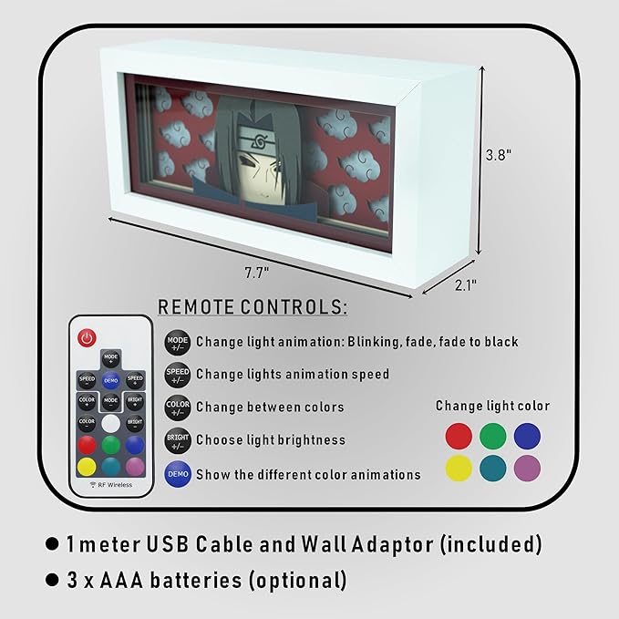 Anime LED Light Box, Manga Shadow Box Frame, Paper Cut, Table Lamp for Anime Enthusiasts, RGB Multi Color, Night Light for Room Decor, Unique Anime Desk Decor (Nurato)