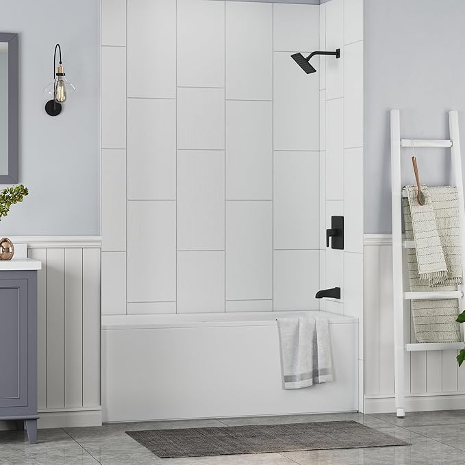 CASAINC Shower Wall Panels, Waterproof Wall Panels for Showers, Shower Surround Kit 3 Piece, 36D x 60W x 75H, Glossy White Wood Grain Finish, SMC Material, 3.5MM Thick, Quick Install, Trimmable