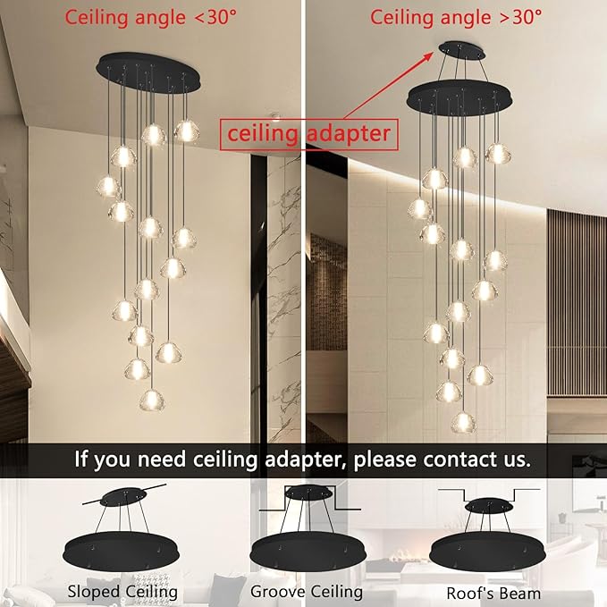 Modern Crystal Chandelier for Staircase 118" Long Black LED Lighting for Foyer Adjustable Ceiling Lighting Fixture for Living Room Hallway Entryway Staircase