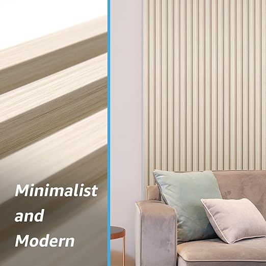 Art3d 8-Pack 96 x 6in. WPC Acoustic Slat Wall Panel for Modern Interior Decor, TV Background, Living Room, White Ash