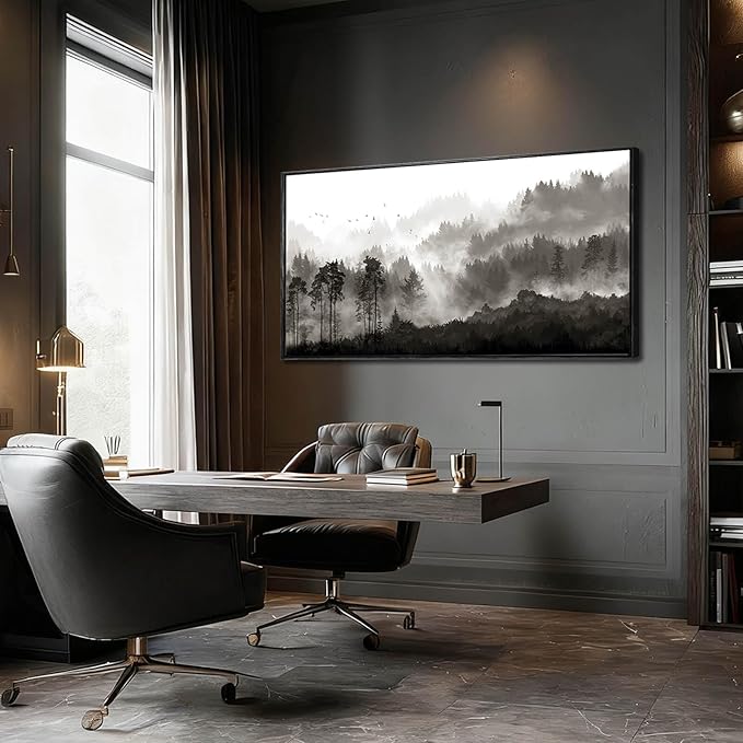 Black and White Framed Wall Art Tree Wall Decor Contemporary Photo Prints 29"x58" Kitchen Artwork Home Decorations for Living Room