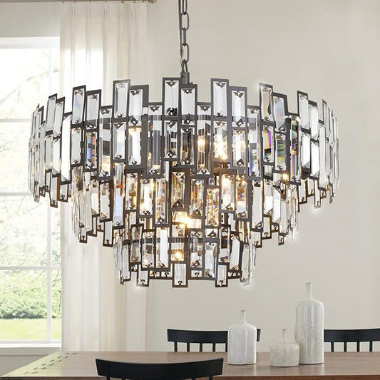 Modern Crystal Chandelier Lighting for Dining Rooms Bedroom Foyer Entryway Ceiling Hanging Pendant Light Fixture Lamp 24.5''