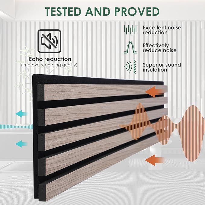 4-Piece Wood Slat Acoustic Panels for Stylish Interior Decor & Noise Reduction - 94.5" x 7.87" 3D Solid Wood Wall Panels for Ceiling and Wall, Covers 20.66 Sq Ft, Light Brown