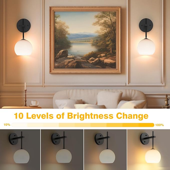 MOITA Wall Sconces Set of Two, Wireless Battery Operated Wall Decor with Remote, Sconces Wall Lighting with Glass Shade, Upward and Downward Installation, 12 RGB Colors and 3 CCT Options