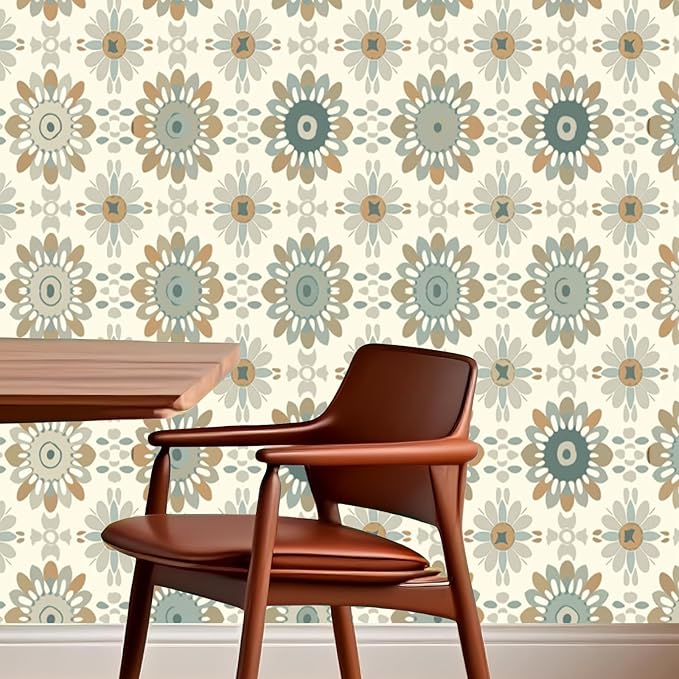 Nuxovilar Beige Floral Medallion Textured Peel and Stick Wallpaper, 15.75"x39.37", Self-Adhesive Contact Paper, Vintage Tile-Inspired Pattern for Bedroom, Living Room and Table Decor