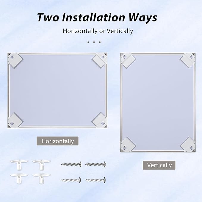 20x40 Inch Nickel Bathroom Mirror for Wall, Aluminum Frame Rectangle Rectangular Vanity Mirror, Modern Large for Bedroom, Living Room, Horizontal or Vertical