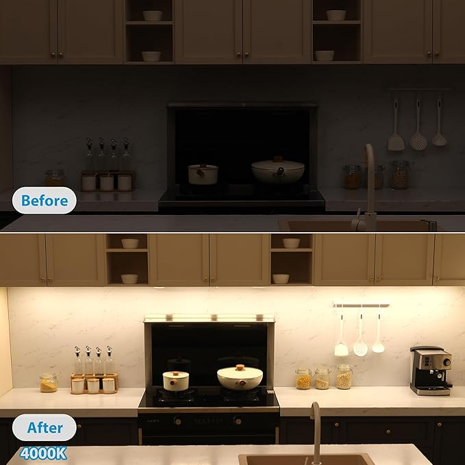 Litever Under Cabinet Lights Plug in, 3 pcs 12 Inches LED Light Strips. Super Bright Dimmable. for Kitchen Counter Top Shelf Workbench Closet Display Bookshelf Lighting. Cool White 4000K