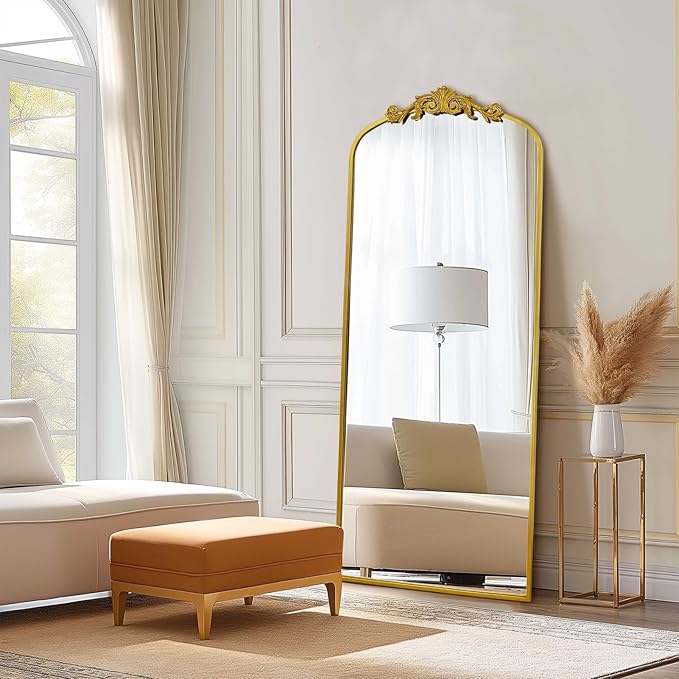 AIXI HOME Antique Gold Arched Full Length Mirror, 71"x30" Floor Vintage Mirror with Ornate Frame, Baroque Inspired Home Decor for Livingroom Bedroom Entryway