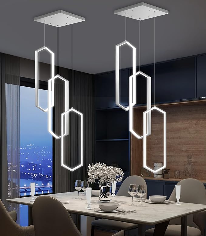 3 Rings Modern Chandelier LED Dimmable Pendant Lighting Adjust Ceiling Light for Dining Room Foyer Lobby Living Room Staircaes Silver