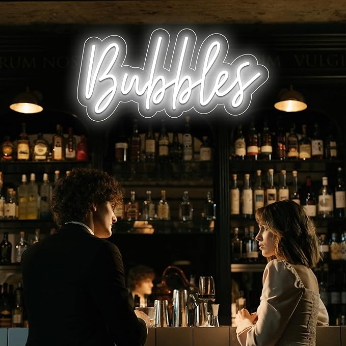 Bubbles Neon Signs for Wall Decor, 23.6 * 11 Inches Led Light Sign for Champagne Wall, Wedding, Engagement, Bar Pub Club, Yes to Champagne for Home Bedroom Birthday Decorations, Easter Gifts, INSNEnN