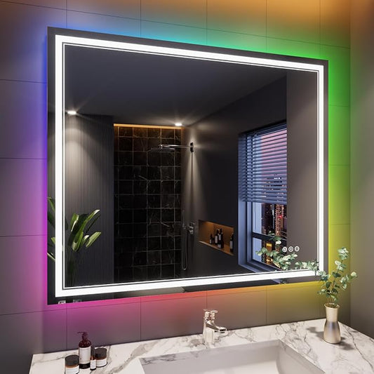 48x40 Inch RGB LED Bathroom Mirror with Lights, Color Changing RGB Backlit LED Mirror for Bathroom,Lighted Vanity Mirrors for Bathroom Wall, Dimmable, Anti-Fog (RGB Backlit+Front-Lit)