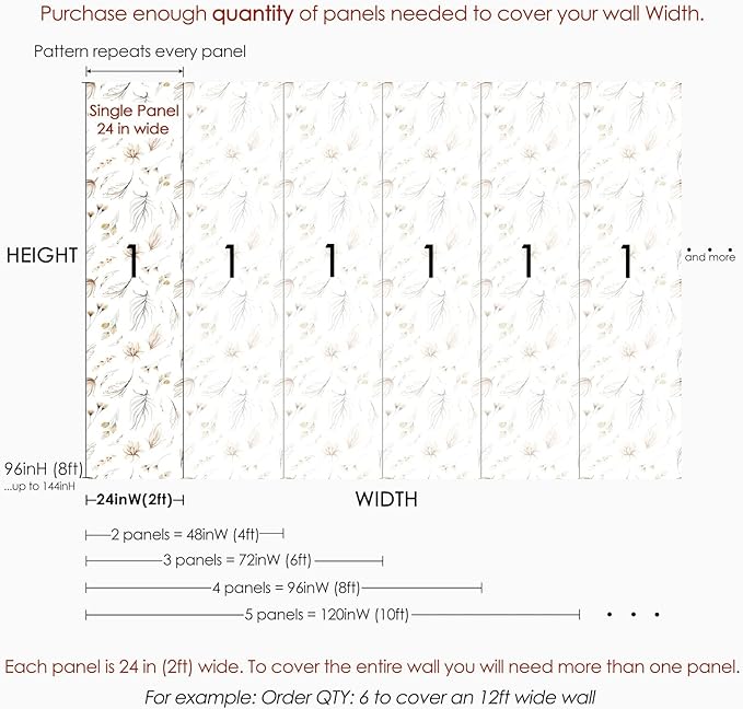 Modern Botanical Wallpaper | Removable Self Adhesive Watercolor Wallpaper | Neutral Floral Peel and Stick (1 roll 24" W x 60" H)