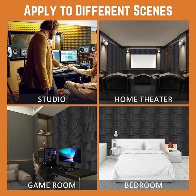 Acoustic Foams Panels 24 Pack 2" x 12"x 12" Sound Proof Foam Panels for Walls High Density and Fire Resistant Soundproofing Panels Soundproof Studio Pyramid Sound Dampening Panels Black Red