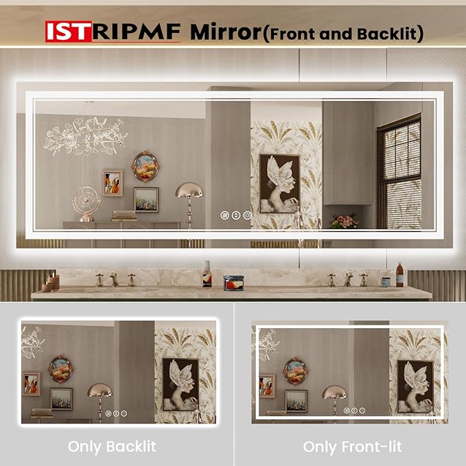 84x32 Inch Large LED Mirror Bathroom with Lights, Backlit and Front Lighted Bathroom Vanity Mirror for Wall, Anti Fog,Dimmable,Shatterproof