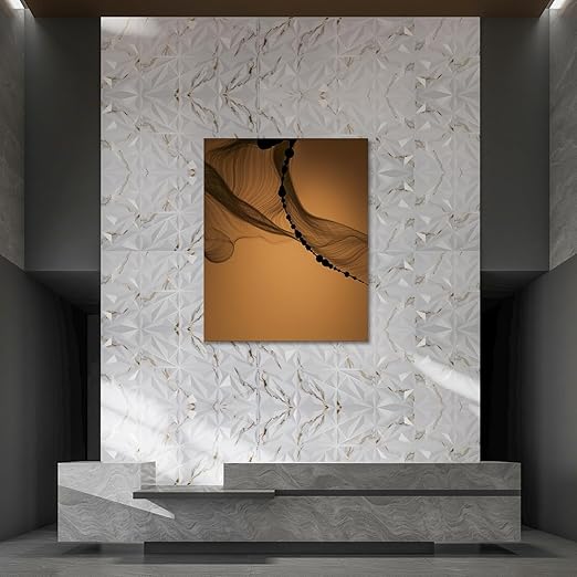 Art3dwallpanels 33 Pack 3D Wall Panel Diamond for Interior Wall Décor, PVC Textured Wall Panels, 12''x12'' Cover 32.Sq.Ft. Gold Veined White