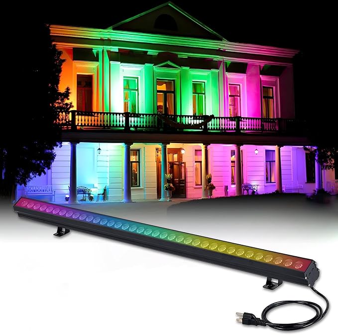 100W Outdoor Wall Washer Light with Remote Control, RGBW 5700K Dimmable Linear Light Bars, 85-265V Waterproof IP67 Outdoor LED Lights Bar for Home Bar Tree, Plug in (2 Pack)