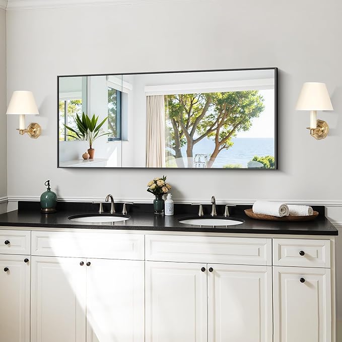 KOCUUY Black Bathroom Mirror, 20x48 Inch Rectangle Mirror for Over Sink, Modern Decorative Wall Mirror for Bedroom Living Room Bathroom, Hang Horizontal/Vertical