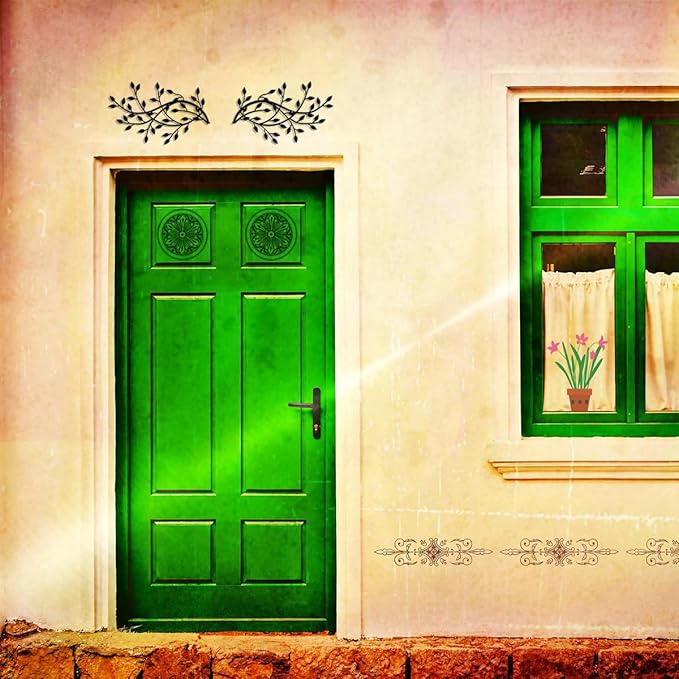 2 Pieces Metal Tree Leaf Wall Decor Vine Olive Branch Leaf Wall Art Wrought Iron Scroll Sculptures Home Decor Above The Bed,Branches Hanging Wall Decor for Livingroom and Outdoor(Black)