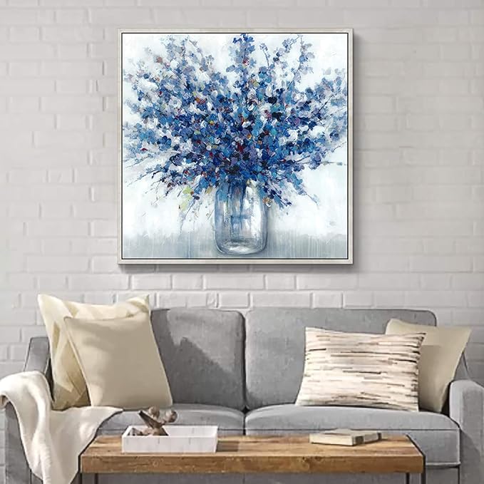 Abstract Flowers Wall Art Framed: Purple Bouquet in Vase Pictures Artwork Print Painting on Canvas for Bedroom Office (30''W x 30''H, Multiple Sizes)