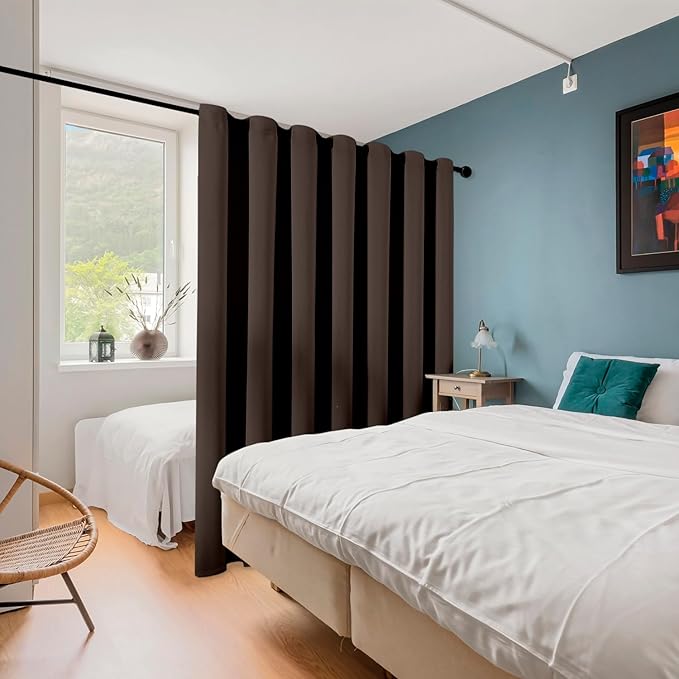 ChrisDowa Room Divider Curtain 96 Inches Long, Wide Blackout Sliding Door Curtain for Bedroom, Room Darkening Privacy Window Curtain for Patio Door (1 Panel Set, Brown, 100 x 96 Inch)