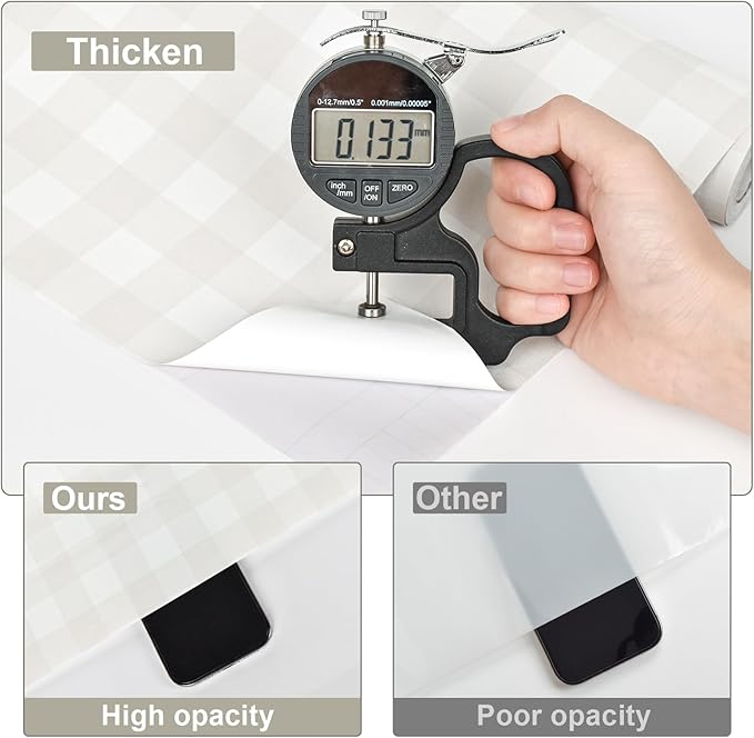 Cohoo Home Plaid Peel and Stick Wallpaper Boho Plaid Contact Paper for Cabinets Checkered Neutral Contact Paper Self Adhesive Removable Wallpaper for Bathroom Nursery Waterproof 17.3inW 393inL