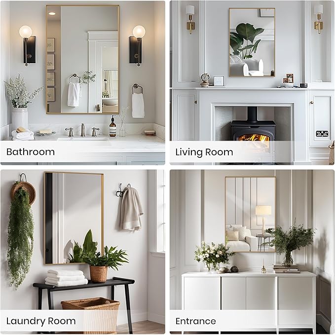 2-Pack Gold Bathroom Mirrors Over Sink30 x 40 Inch Wall Mounted Aluminum Frame Rectangle Mirror Modern Farmhouse Vanity Mirror