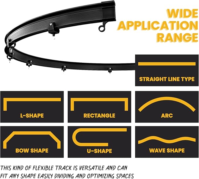 100% Blackout Room Divider Curtains - with Flexible Ceiling Curtain Track, Noise Reduce Barrier for Portable Curtain for Sliding Glass Door/Space Room Divider (Black, W180 x L108, 1 Pack)